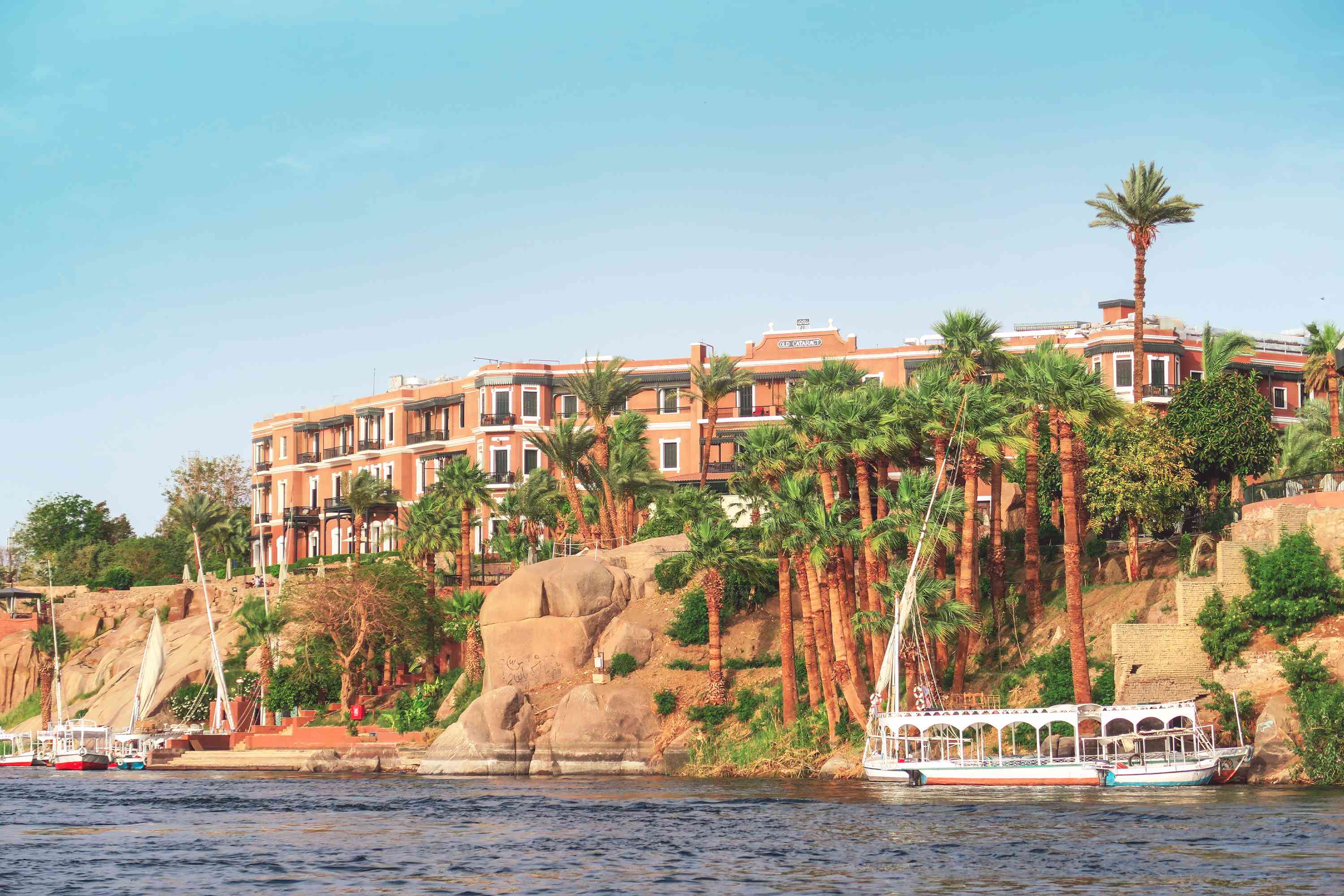 Sofitel Legend Old Cataract Hotel from the Nile River, Aswan, Egypt by Amie Bunnik